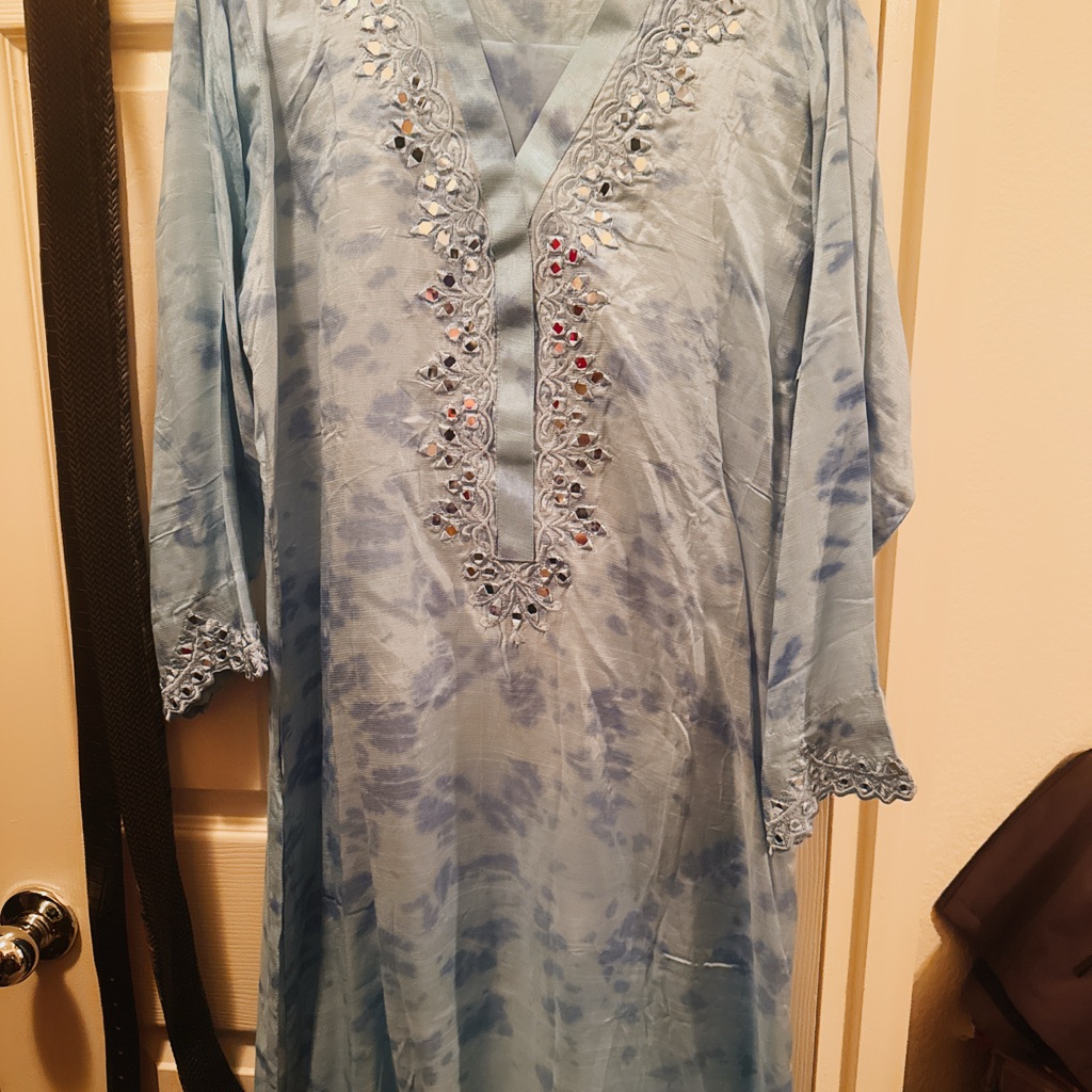 Chic Blue Embroidered Long Sleeve Dress